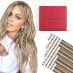 Moresoo Tape in Hair Extensions Human Hair Blonde 16 Inch Remy Hair Extensions for Women Tape in Human Hair Light Brown with Blonde Highlight Human Hair Tape Extensions 20 Pieces 50 Grams