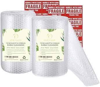 2-Pack 12 inch x 60ft, Total 120ft Bubble Wrap Roll for Packing, Small Air Bubble Insulation, Easy To Tear, Perforated Every 12", Durable Bubble Wrap For Moving, Shipping & Protecting Breakables