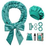 Gwabee No Heat Hair Curlers to Sleep In Overnight Curls Headband, 70" Long Soft Hair Curler No Heat Curling Headband Ribbon Curl Wrap for Long Hair Rollers, 9 PCS Hair Curling Rods Set -Blue green