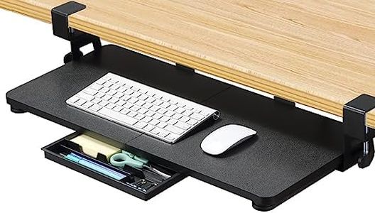 ETHU Keyboard Tray Under Desk, 26.77" X 11.81" Large Size Keyboard Tray with C Clamp-on Mount Easy to Install, Computer Keyboard Stand, Ergonomic Keyboard Tray for Home and Office (Black)