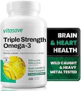 Vitasave Omega-3 Fish Oil Supplement - 3000mg Fish Oil, 900mg EPA, 600mg DHA - Burpless Formula for Heart, Brain & Immune Support for Men & Women - High Potency, 120 Softgels.