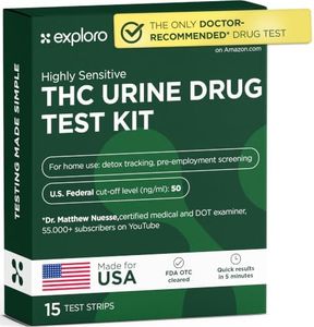 Exploro THC Tests for Home Use - Marijuana Drug Test Kit for Urine (15 Pack), Weed Detox Testing Kits with 50 ng/ml Cutoff Level