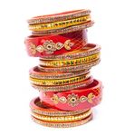 Swara Creations Lakh/Lac bangles red and yellow color Set, LAHTHI Churi with zircon work for Women and Girls(14pcs)