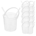 Octflor Plastic Rum Buckets for Drinks （10PACK ） Drink Buckets for Parties Reusable Punch Bowls with Straw（32oz） (Transparent)