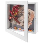 Frametory, 11x11 White Shadow Box Case - Front Opening - Item Holder - Wall Display, Sawtooth Hangers - Great for Travel Souvenirs, Plane Tickets, Brochures (White, 11x11)