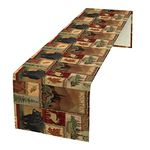 Rustic Bear Table Runner, Vintage Cottage Country Style Pine Tree Elk Wildlife Dinner Runner for Home Kitchen Dining Table Decoration 13"x90"