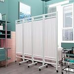 4-Panel Mobile Medical Privacy Screen Room Divider, Ward/Beauty Salon/Health Museum Standing Door Partition with Wheels, Folding Iron Frame, Blue Pink Coffe White Yellow Nylon Silk Fabric ( Color : D