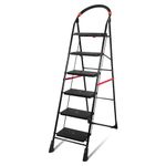 Trendy Cameo 6 Step Heavy Duty Foldable Step Ladder with Anti-Skid Shoes and Extra Strong Wide Steps (Black)