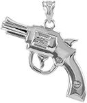 Solid 925 Sterling Silver Gun Revolver Pistol Necklace Pendant