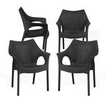 Oaknest Unboxing Furniture Supreme Cambridge Heavy Plastic Oversized Arm Chair - 250Kg Weight Bearing Capacity (Jet Black) - Set of 4