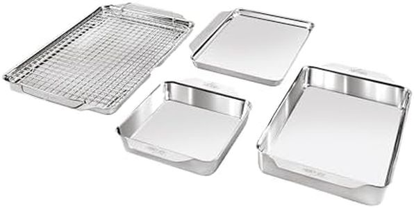 All-Clad Stainless Steel Baking Pans 5-Piece Set-Tri-ply Bonded for Consistent Baking- Includes Square and Rectangular Baking Pans, Baking Sheets, & Cooling Rack- Professional Stainless Steel Bakeware