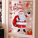 Runtoo Christmas Santa Wall Decals Merry Christmas Snowflake Xmas Ornaments Window Clings Removable DIY Wall Art Holiday Glass Window Sticker Bedroom Door Decor