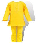 CuddleDelight Kids Ethnic Wear Kurta Pyjama Set - 100% Pure Cotton | Aari Embroidery | Yellow | Full Sleeves | Round Neck | For Baby Boys (5-6 Years)