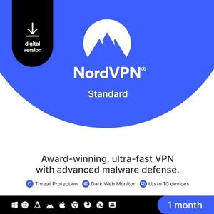 NordVPN Standard – 1-Month - VPN & Cybersecurity Software For 10 Devices – Block Malware, Malicious Links & Ads, Protect Personal Information - PC/Mac/Mobile [Online Code]