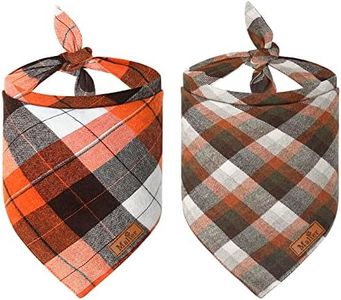 Malier 2 Pack Thanksgiving Dog Bandanas, Orange Plaid Fall Dog Bandana, Holiday Halloween Reversible Pet Scarf Bibs Accessories Dog Costumes for Small and Extra Large Dogs (X-Large)