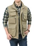 Sukany Men's Casual Lightweight Utility Vest Outdoor Fishing Safari Gilet Cargo Shooting Travel Waistcoat with Pockets Khaki L