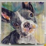 JOOCAR Watercolor Work Boston Terrier Shower Curtain Waterproof Splash Fabric Bathroom Accessories