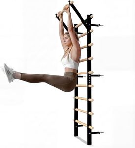 GMWD Swedish Ladder Wood Stall Bar, Suspension Trainer with Pull-Up Bar and Dip Bar Attachments, Wooden Stall Bar with 9 Strategic Rods for Core Strengthening and Stretching Balanced