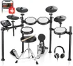 Donner DED-200X Electronic Drum Set, Electric Drum Kit with Quiet Mesh Drum Pads, 2 Cymbals w/Choke, 31 Kits and 450+ Sounds, Throne, Headphones, Sticks, USB MIDI, Melodics Lessons (5 Pads, 4 Cymbals)