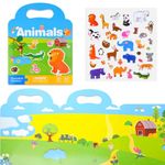 ASTARON Reusable 3D Puffy Sticker Book for Kids, Cute Waterproof Animal World Stickers, Jelly Sticker Game Travel Stickers and Educational Sensory Learning Toy,Scenes Stickers and Busy Book