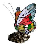 FUMAT Bedside Tiffany Table Lamp LED Blue Red Butterfly Stained Glass Nightstand Table Lamps ON Off Switch Home Office Desk Lamp Night Light Girl Grandma Mothers Day Gifts W/Gift Box