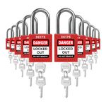 TRADESAFE Lockout Tagout Locks Set - 10 Red Loto Locks, Lockout Locks Keyed Different, 2 Keys Per Lock, OSHA Compliant Lock Out Tag Out Padlocks, Safety Padlocks for Electrical Lockout Tag Out Kits