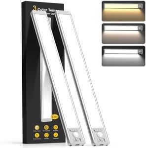 14.7inch Under Cabinet Lighting with 3 Color Temps, 2 Pack Rechargeable Motion Sensor Light Indoor, 5 Levels Dimmable Magnetic Closet Lights, Wireless Under Counter Lights for Kitchen, Stairs