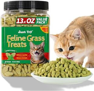 Just Try 13.4 OZ Cat Grass Treats Natural Salmon Flavor Healthy Cat Snacks Training Biscuits Catnip for Cats Dental and Hairball Control Treats