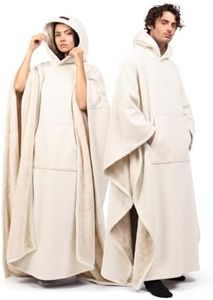 FREE THE SHEEP Eden Pocket Hoodie, Oversized Weighted Hoodie Cloak with Kangaroo Pocket and Ultra-Soft Faux Fur Liner, Canvas White (5'3 to 5'6)