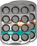 Baker's Secret 2pcs 12cup Muffin Pan Cupcake Nonstick Pan - Carbon Steel Pan for Muffins Cupcakes Non stick Coating Easy Release Dishwasher Safe DIY Bakeware Baking Supplies - The Classic Collection