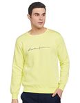 Qube By Fort Collins Men's Regular Fleece Round Neck Sweatshirt(929241 SMU_Neon Green_L_Neon Green_L)