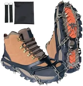 28 Spikes Crampons for Shoes, Ice Cleats Traction Snow Grips for Men Women, Stainless Steel Anti Slip Spikes with Adjustable Straps for Hiking Walking Climbing Fishing Outdoor(X-Large)