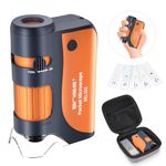 BNISE Pocket Microscope, Portable Miniscope Kids 60X-120X, Handheld Mini Miniscope with LED Lights with Carring Case and 5pcs Microscope Slides for Lab Study, Educational Kit