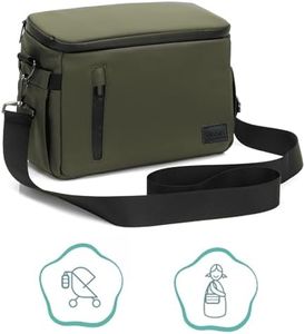 Stroller Organizer Bag PU Leather Waterproof Baby Storage Pouch Infant Caddy Carriage Hanging Accessory Toddler Kids' Tote With Insulated Pockets,Bottle Holder, And Diaper Changing Mat (Black) (Green)