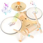 Toddler Toys Wooden Kids Drum Kit Musical Instruments Wooden Toys Baby Drum Set Musical Toys For 3 4 5 Year Old Kids Boys Girls