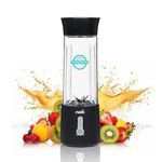 rush Portable and Rechargeable Blender - 500ml | For Smoothies, Juices, Milkshakes, Baby Food, Crushing ice, Dryfruits & More | With Stainless Steel Blades and 4000 mAh Battery - Black