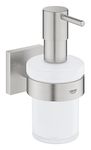 GROHE Start Cube Soap Dispenser with Holder (Material: Frosted Glass & Metal, Filling Quantity 160 ml, with Screws and Dowels), Size 158 mm, Easy to Fit with GROHE QuickGlue, Stainless Steel, 41098DC0