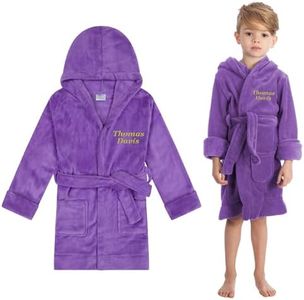 Customizable Girls Boys Night Robe, Plush Kids Fleece Bathrobe Personalized Embroidered with Child's Name