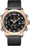 NAVIFORCE Men Waterproof Sports Watches Stainless Steel Military Quartz Analog-Digital Wristwatches (Rose Gold)