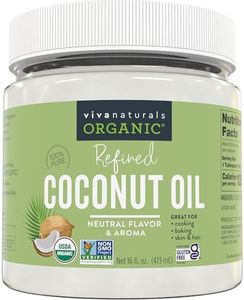 Viva Naturals Refined Coconut Oil - Expeller-Pressed Organic Coconut Oil for Cooking and Baking with Neutral Flavor & Aroma - USDA Organic Certified Hair Oil and Skin Moisturizer, 16 Fl Oz