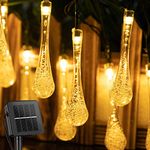 Outdoor Solar String Lights 25.7Ft 40 LED Water Drop Solar Powered Lights with 8 Modes, Waterproof Fairy Crystal Lights for Patio Garden Yard Tree Wedding Party Decor (Warm White)