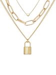 Vembley Stunning Gold Plated Triple Layered Heart and Lock Pendant Necklace For Women and Girls