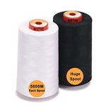 New brothread - 28 Options - 2 Large Cones of 5000M Each All Purpose Polyester Sewing Thread 40S/2 (Tex27) for Sewing, Quilting, Piecing, Serger and Overlock - 1 White + 1 Black