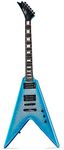 WestCreek CERBERUS Solid Body Electric Guitar, V Heavy Metal Guitar, Right Handed, Rounded End Frets, Bone Nut, Rosewood Fingerboard, Mahogany Body (Blue)