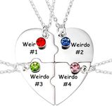 Lezmoii Friendship Necklace Matching Weirdo Heart Pendant Best Friend Necklace for 4 Women BFF Necklace Jewelry Gifts (Weirdo 4)