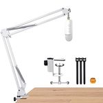 Rakkitomato White Boom Arm Mic Stand Compatible with Blue Yeti X & Nano, Modern, Sleek, Alloy Steel, White
