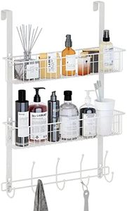 LUCYCAZ Over The Door Hooks Organizer, Door Hanger Towel Rack with 10 Coat Hooks & 2 Mesh Basket Over The Door Shelf, Back of Door Storage Organizer for Barthroom Kitchen Hanging Towel Clothes (White)