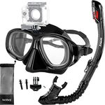 WAVE Nearsighted Snorkel Gear, Nearsighted Dry Snorkel Set for Adult Youth, Shortsighted Anti Fog Diving Mask & Dry Top Snorkel with Detachable Camera Mount for Scuba Diving, Snorkeling, Freediving