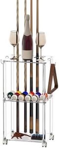 Sumerflos Acrylic Pool Stick Holder with Casters - Hold 10 Cues & 16 Balls Clear Pool Cue Rack for Billiard Game Room Portable