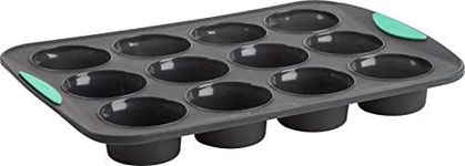 Trudeau Structured Silicone Muffin Pan, Pan-12 Cup, Grey/Mint